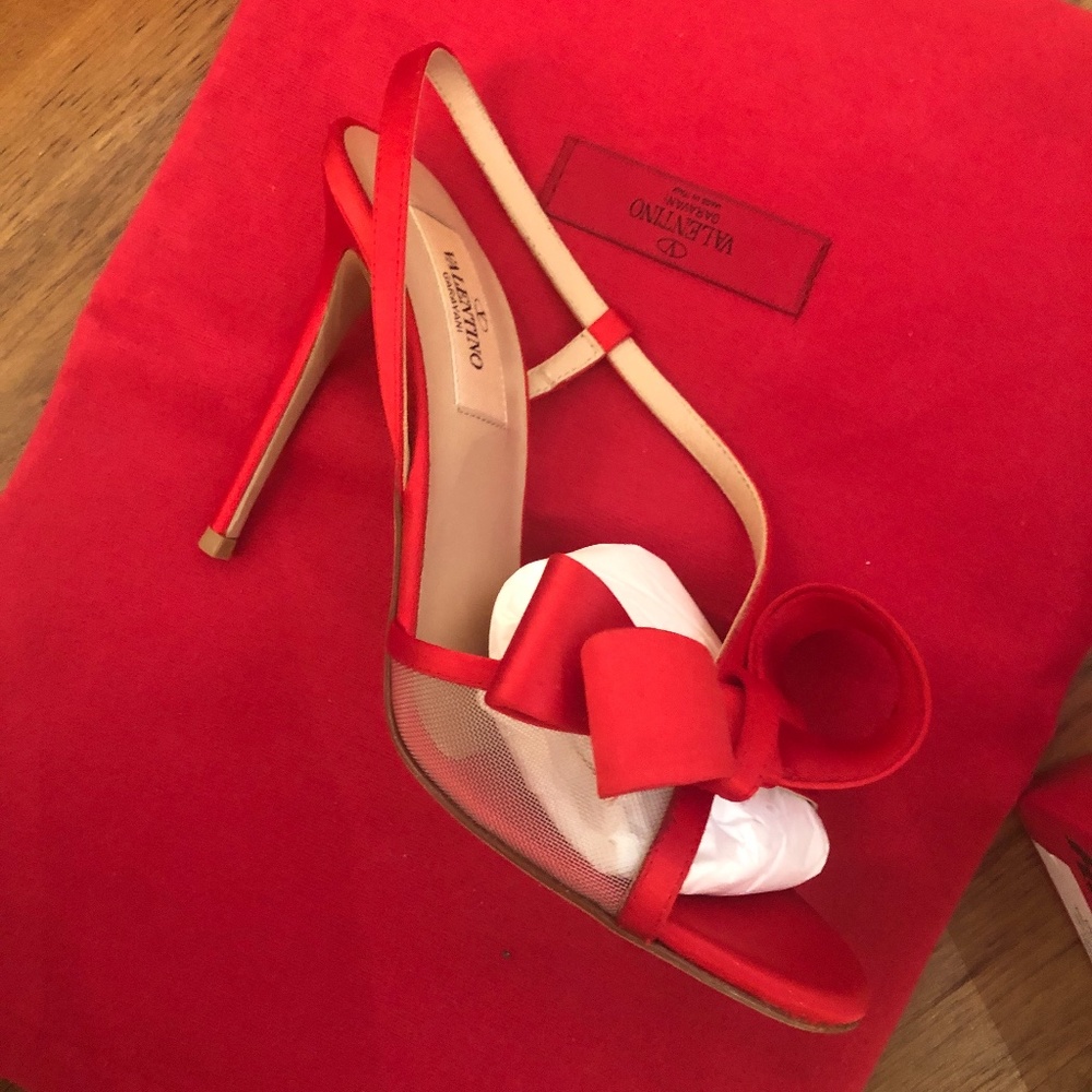 Valentino Red Satin Mesh Big Bow Strappy Sandals